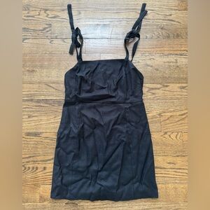 Sézane Black Linen Tie Strap Midi Dress Size 40 (US 8)